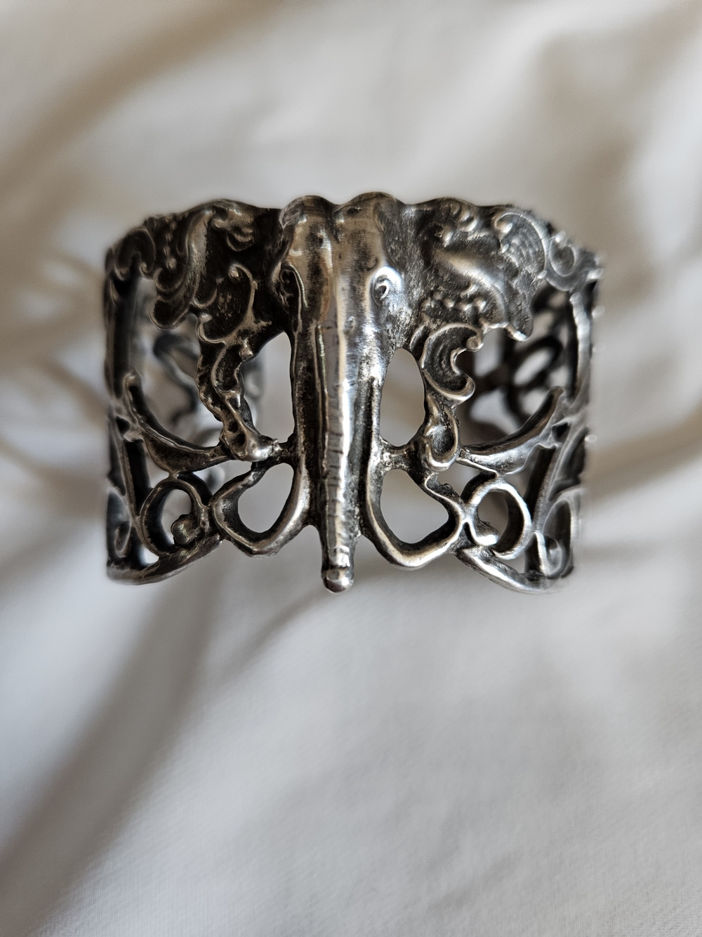 Silver Elephant Filigree Cuff Bracelet - Unbranded